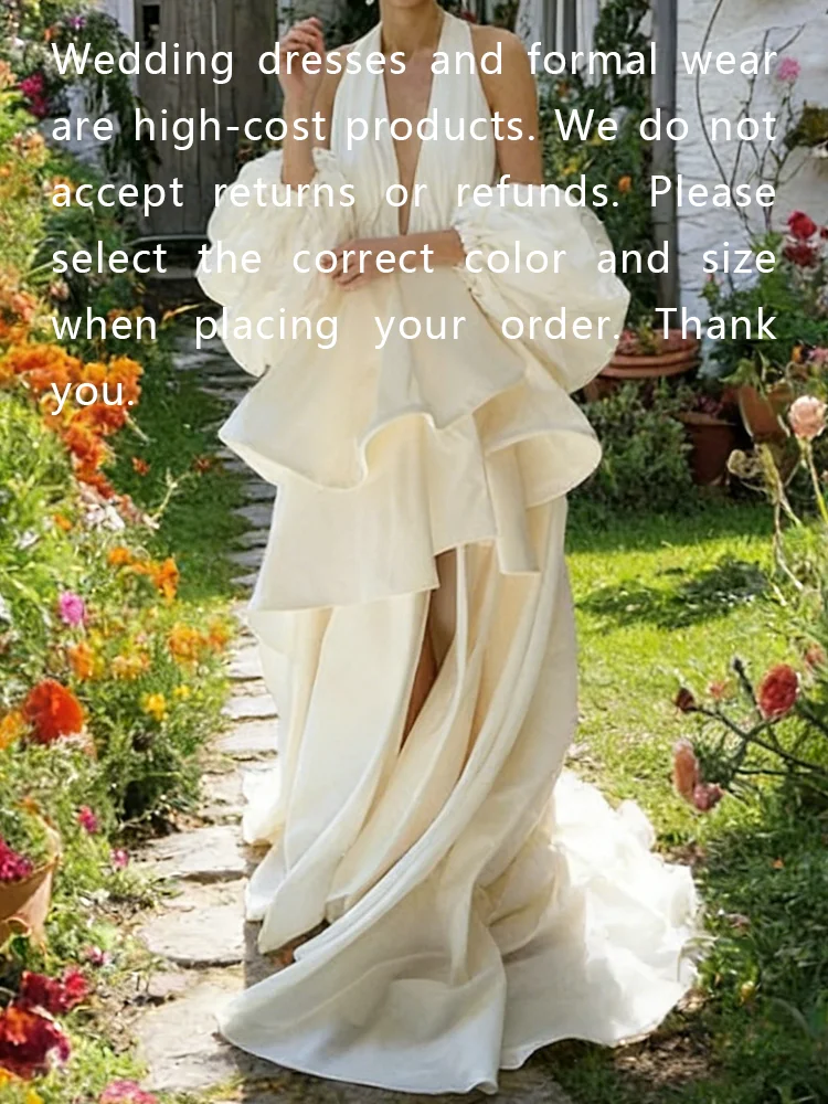 Elegant V-Neck Simple Chic Sleeve Ruffles Straight Bride Wedding Dresses Bridal Gowns Customized