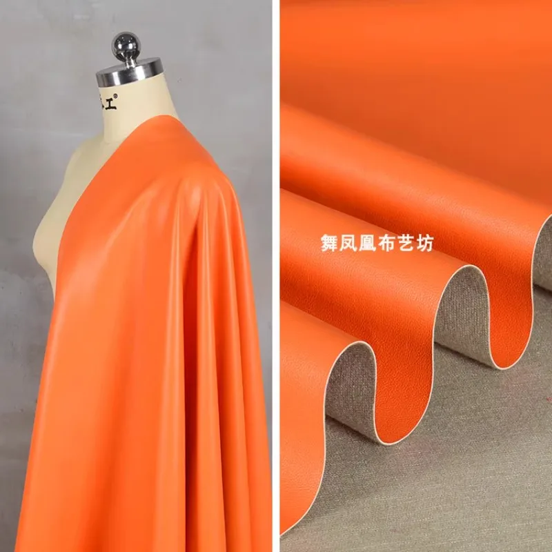 Orange PU Leather Fabric Soft Matte Synthetic Leather Jacket Clothing Fabric Cloth Apparel Sewing Fabric Per Meters Material