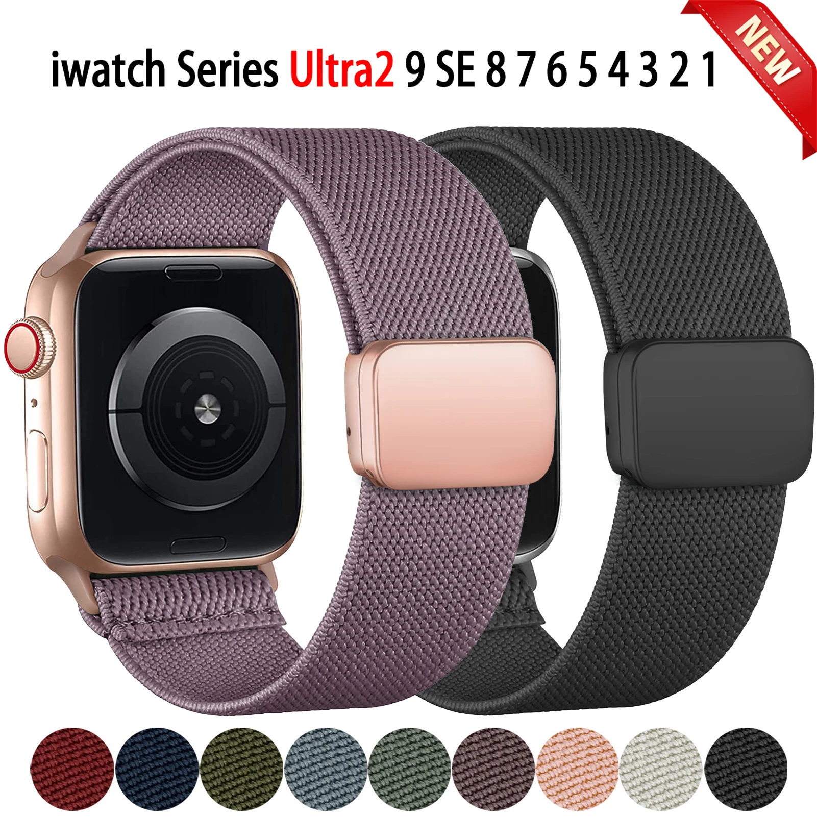 Magnetic Loop strap For Apple Watch Band 40mm 44mm 45mm 49mm 41mm 38mm Scrunchie Nylon bracelet iwatch ultra 2 Series 9 3 7 8 se