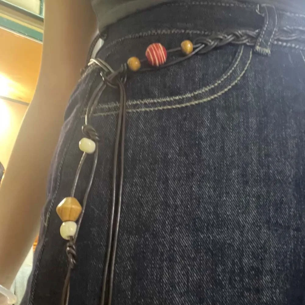 Винтажный ремень из смолы с деревянными бусинами, регулируемый плетеный пояс из искусственной кожи в этническом стиле, джинсовый декор, коричневый ретро-цепочка с кисточками на талии для женщин