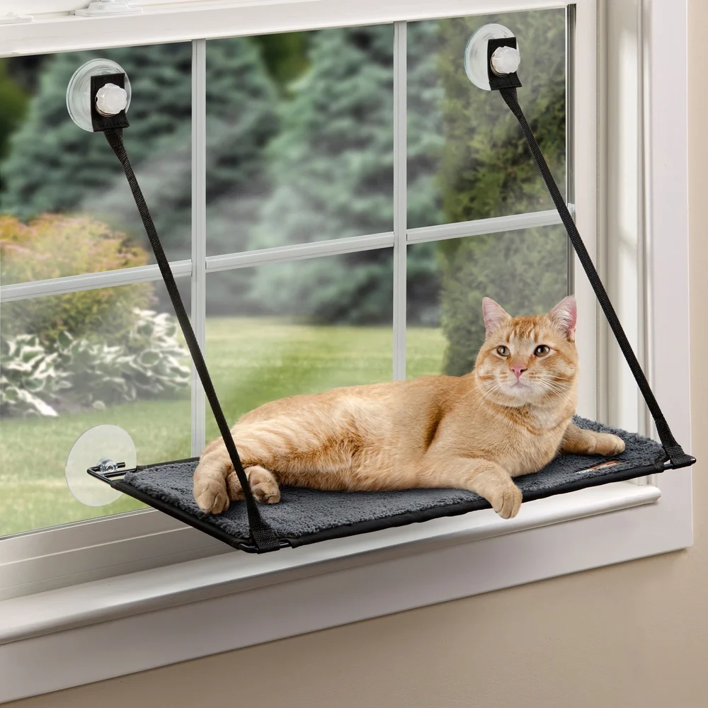 EZ Mount Window Letto per gatti Perca a livello singolo Ventosa 12x23 pollici Amaca per gatti durevole Mobili pieghevoli per animali domestici