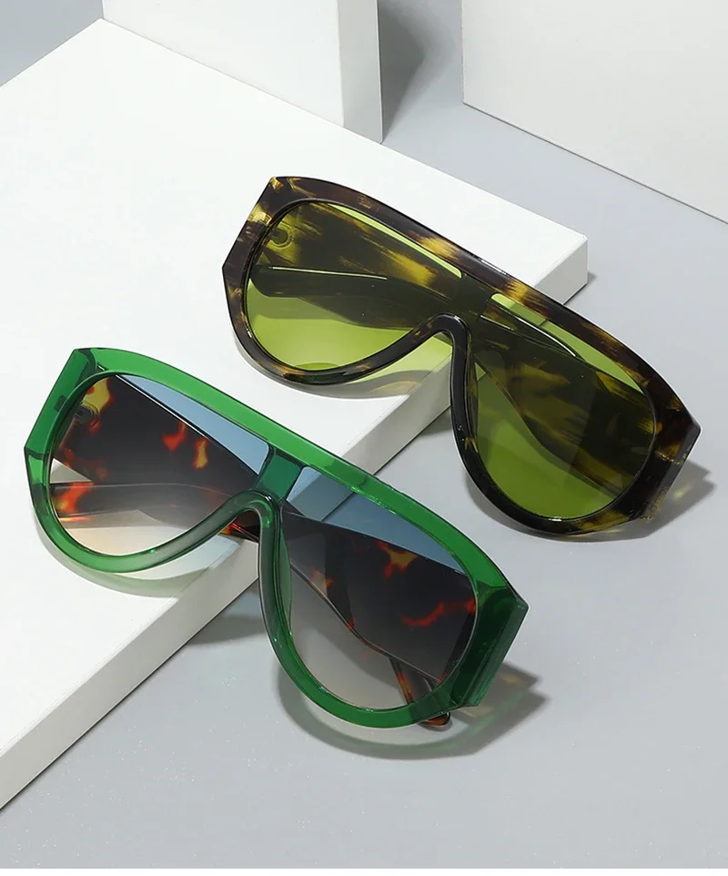 JNPCXI Mode Übergroße Pilot Frauen Sonnenbrille Retro Ein Stück Rot Grün Shades UV400 Männer Gradienten Sonnenbrille – Detail 2