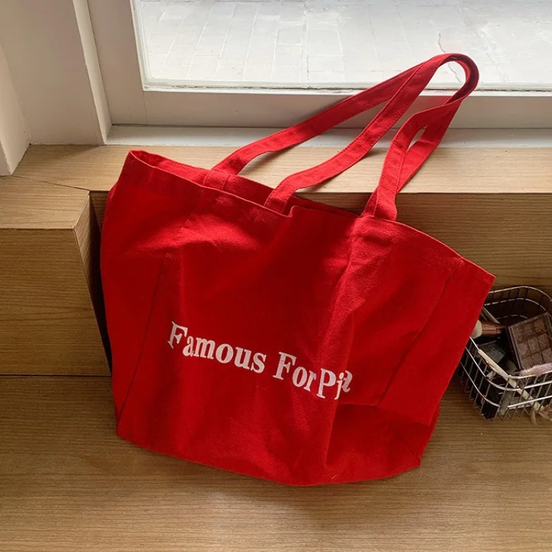 

Korean StyleinsUnique Design Lazy Casual Style Large Capacity Red Single Shoulder Commuter Versatile Canvas Bag Thick Style