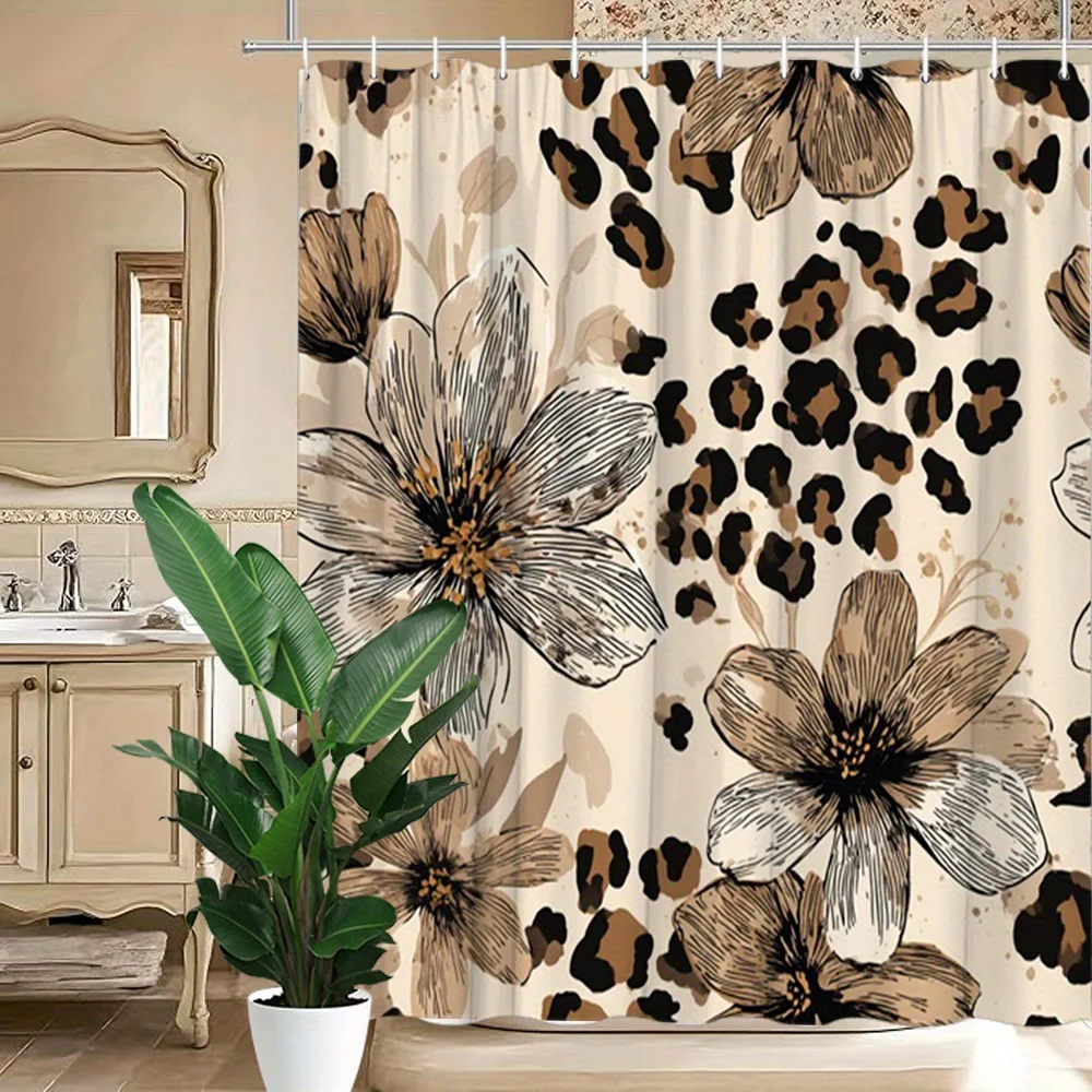 

Floral Leopard Print Vintage Botanical Animal Pattern Decorative Shower Curtain