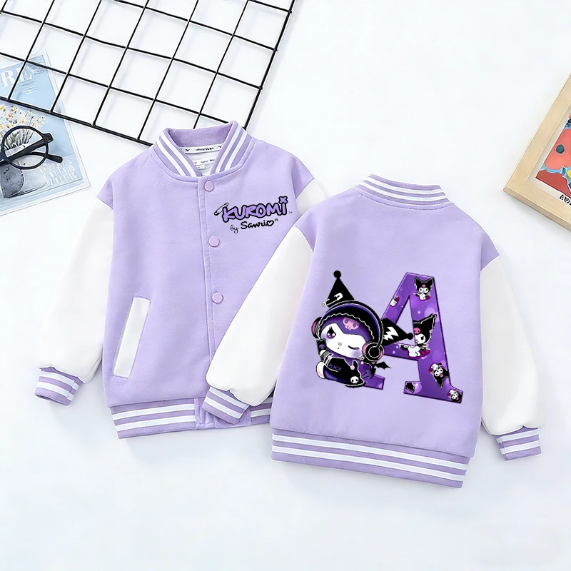 

Sanrio Kuromi Girl Baseball Jacket Coat Kawaii Woman Fashion Outerwear Sportswear Female Clothing Sports Costume Cute Tops Gift