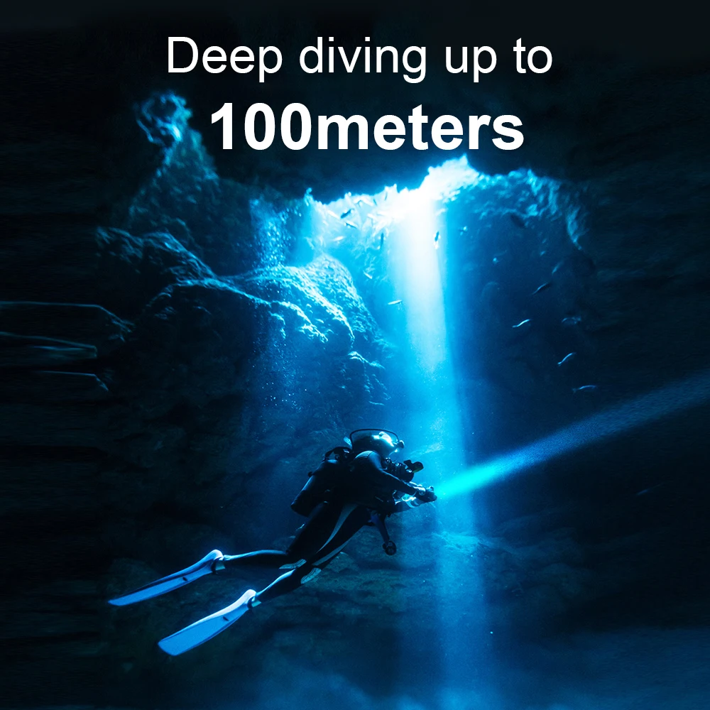 Professional Diving Torch IPX8 100M Diving Flashlight 18650 26650 Underwater Lamp Rechargeable Led Lantern Waterproof Flashlight