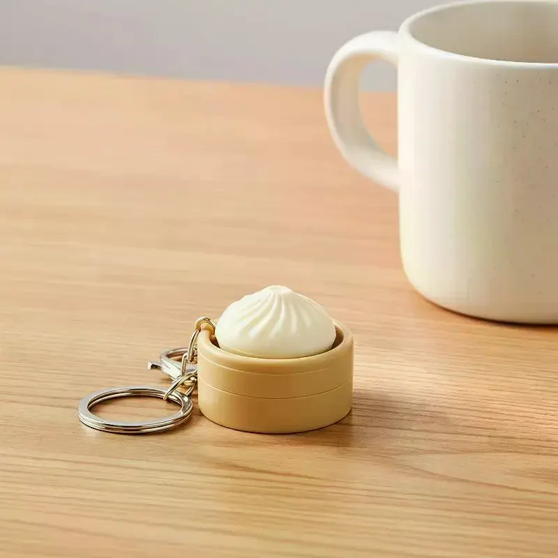 Cute Steamed Bun Press Keychain Realistic Dimsum Design: Stress Relief Fidget Toy Office School Adult Kids