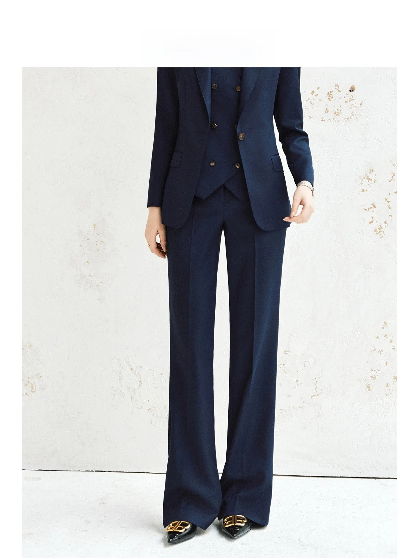 Pantalon droit en laine bleu OFFIY Ele Briti, pantalon formel professionnel pour femmes, printemps début 2026