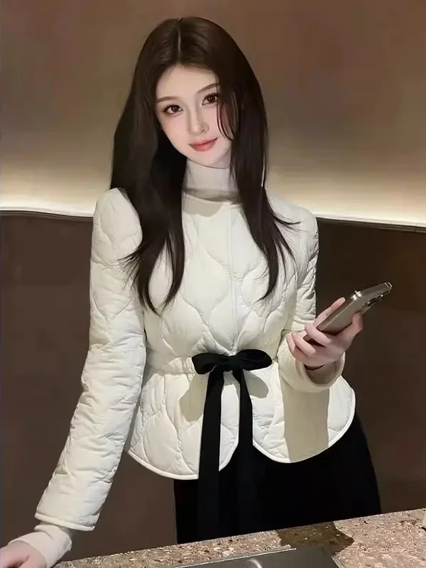 

Lightweight Cotton Jaet Women's Faion Knot Waist-Cinching Autumn Winter Outerwear Korean Sle Loose Fit Long S...