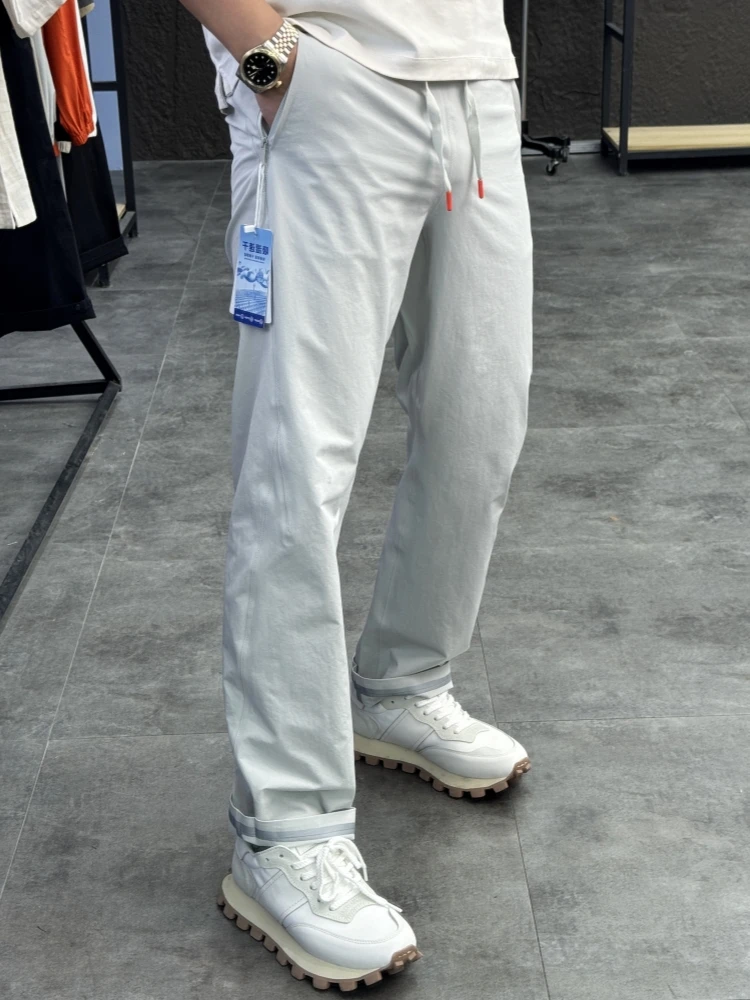 

Svip Quali Men's Outdoor Lightweight Breathable Cool Straight Casual Pants Summer Ultra-Thin Glue Full Pring Straight Leg