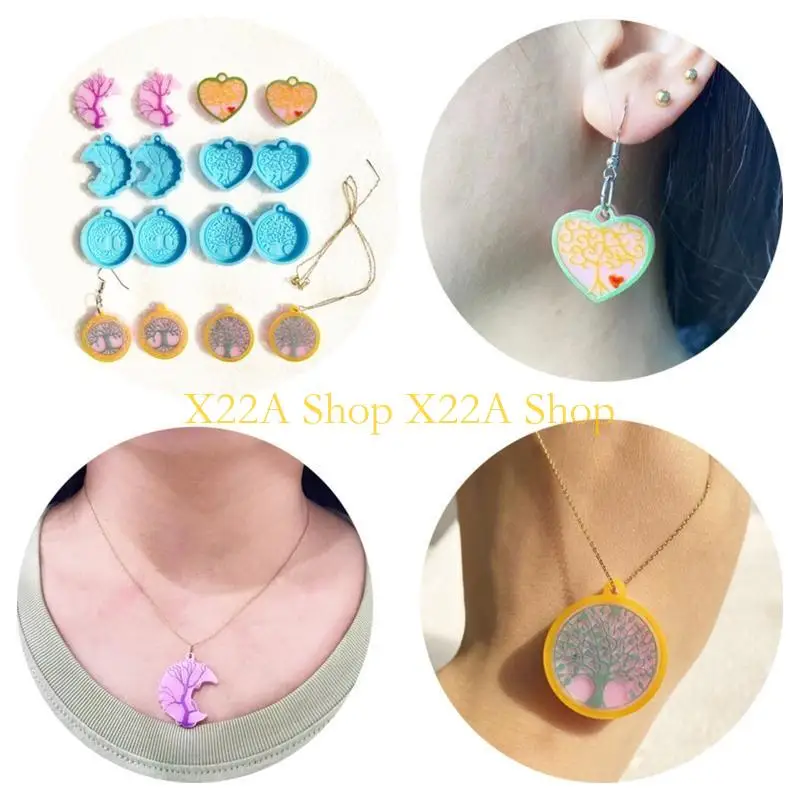Unique 1/4Pcs Mirrored Life Tree Silicone Mold Resin Craft DIY Fashion Resin Silicone Pendant Making Mold for Jewelry Making