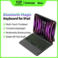 GOOJODOQ teclado mágico Bluetooth para iPad Pro 11 Air 11 M3/M2 Pro 12,9 Pro 13 iPad A16 Trackpad multitáctil de eje plano de 10. a generación