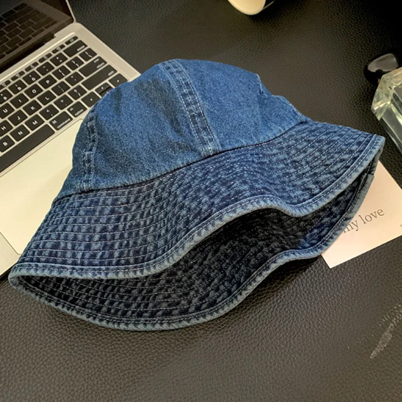 Retro Harajuku Style Denim Bucket Hats for Women Spring and Summer Travel Versatile Fashion Sunscreen Dome Basin Caps Men