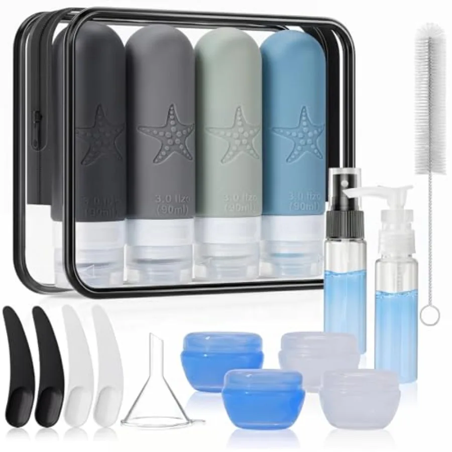 18 Pack Travel Bottles for Toiletries - TSA Approved, Triple Leak Proof Silicone Set, 3oz Refillable Travel Essentials Kit for
