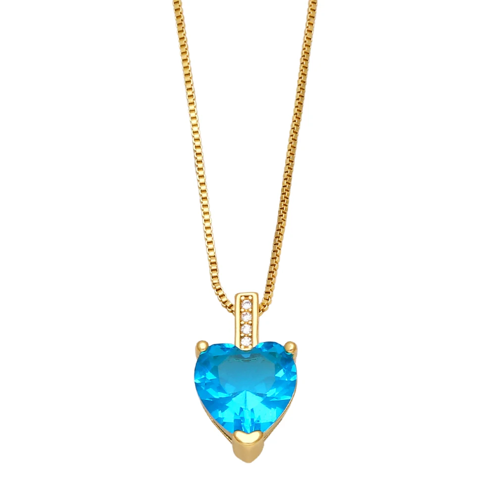 FLOLA Mini Crystal Heart Necklace for Women Copper Gold Plated Box Chain Necklace Cubic Zircon Jewelry Party Gifts nkeb370