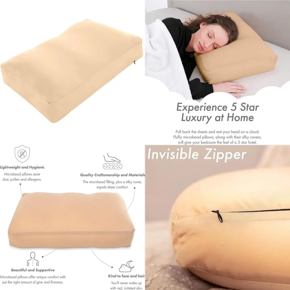 

Luxury Microbead Pillow - Large, Plush & Supportive for Ultimate Comfort Sleep with Silky, Anti-Aging Cover (85% Polyester/15% N