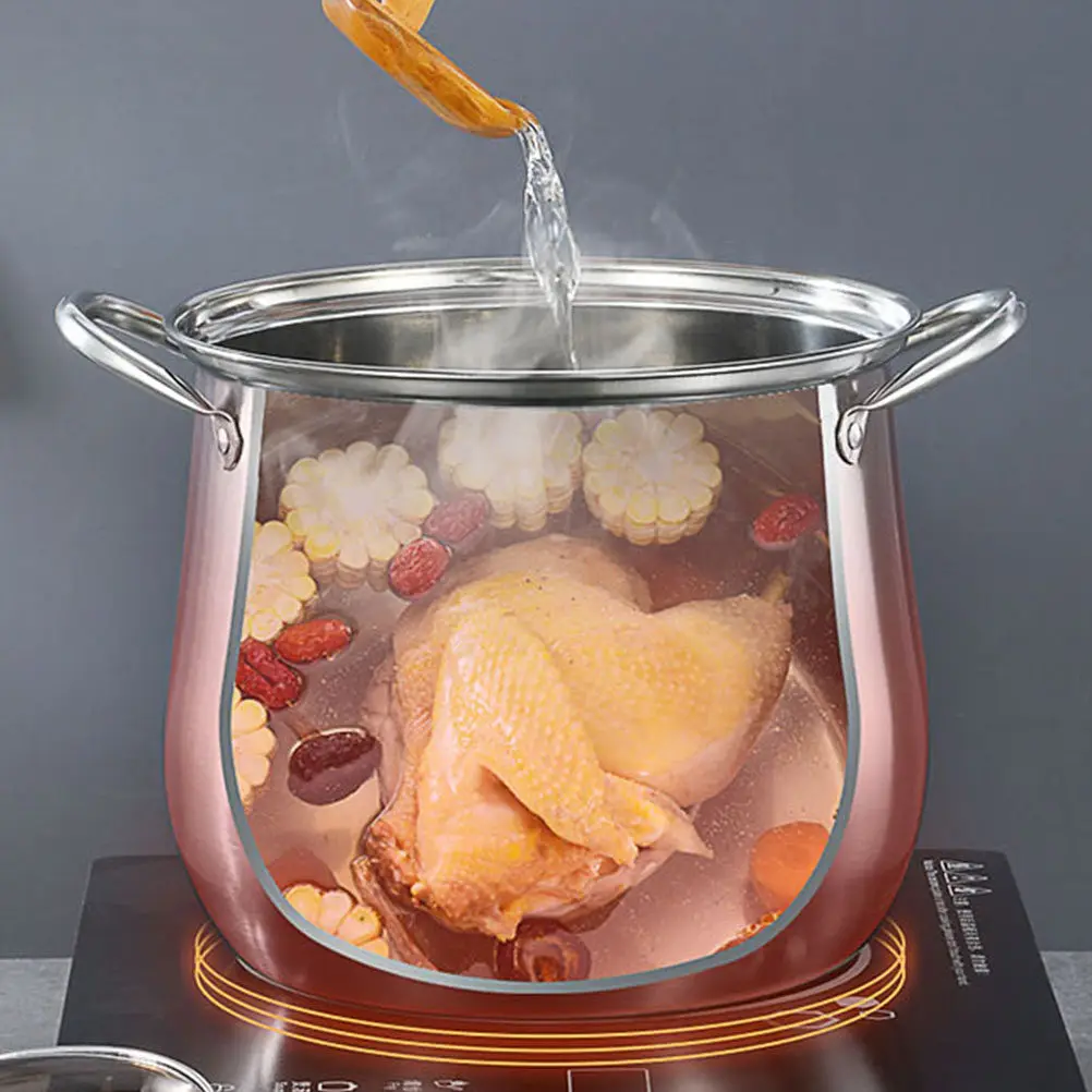 Stainless Steel Stockpot Soup Pot with Lid Heavy Duty Ergonomic Handle for Gas Induction Stove Home Restaurant Kitchen Supply