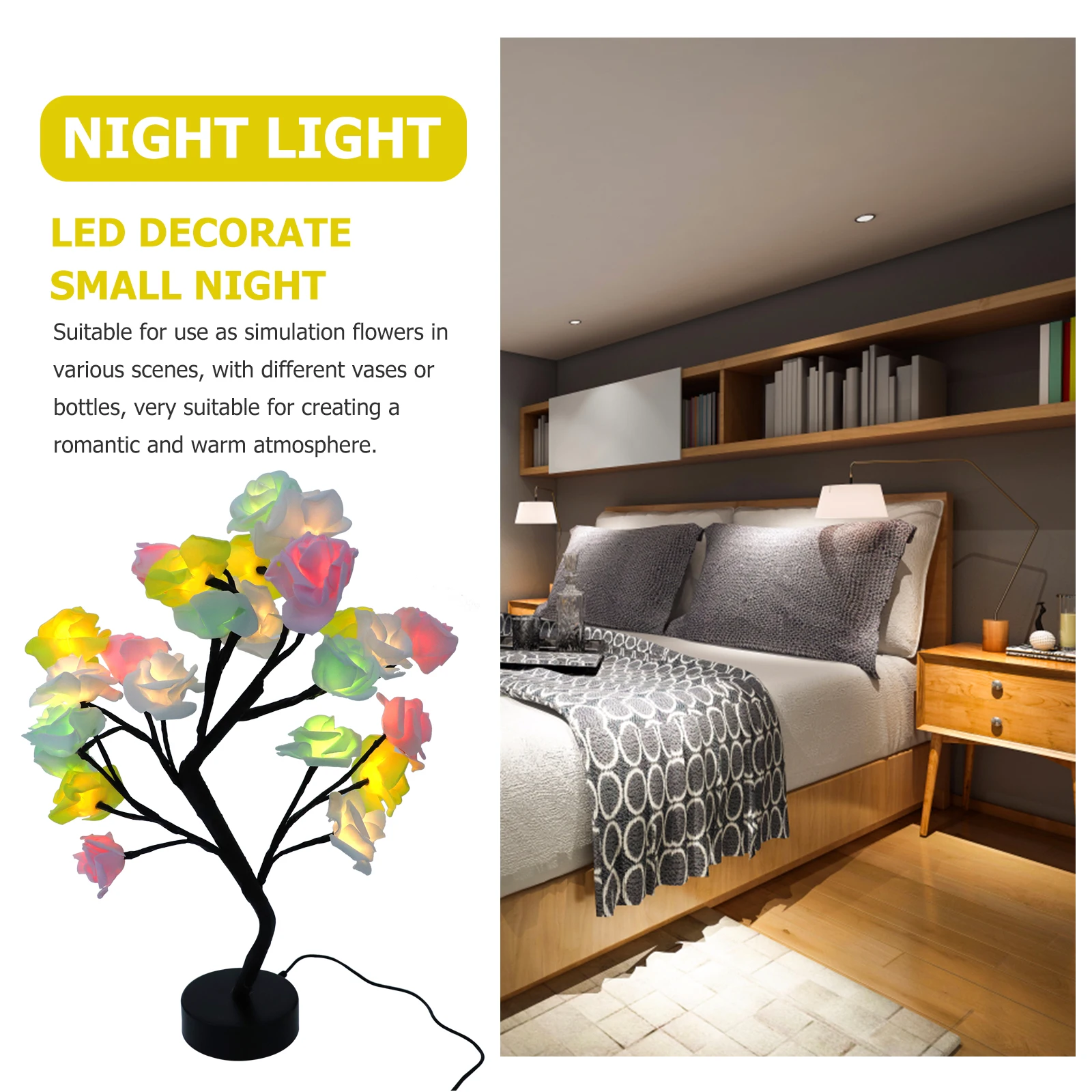 

Rose Tree Lights Simulation Flower Decorative Night Lamp Tabletop Desktop Small Lighted for Room Trees Indoor
