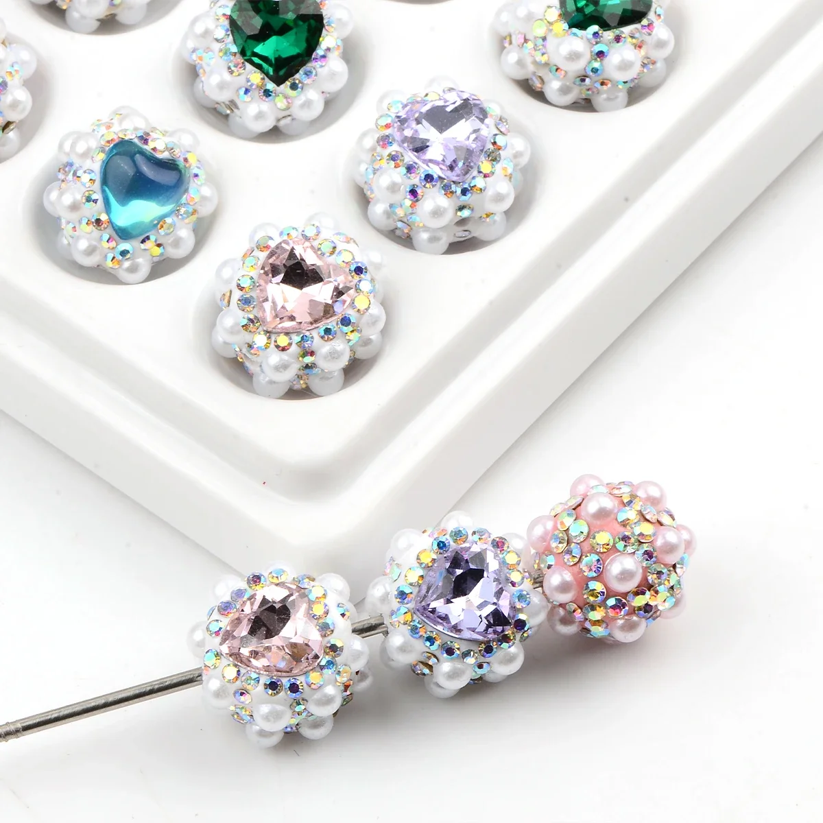 4pcs Mixed Rhineston Beads with Artificial Pearl Clay Beads for Jewelry Making DIY Bracelet Phone Pen Bag Chain Accessories