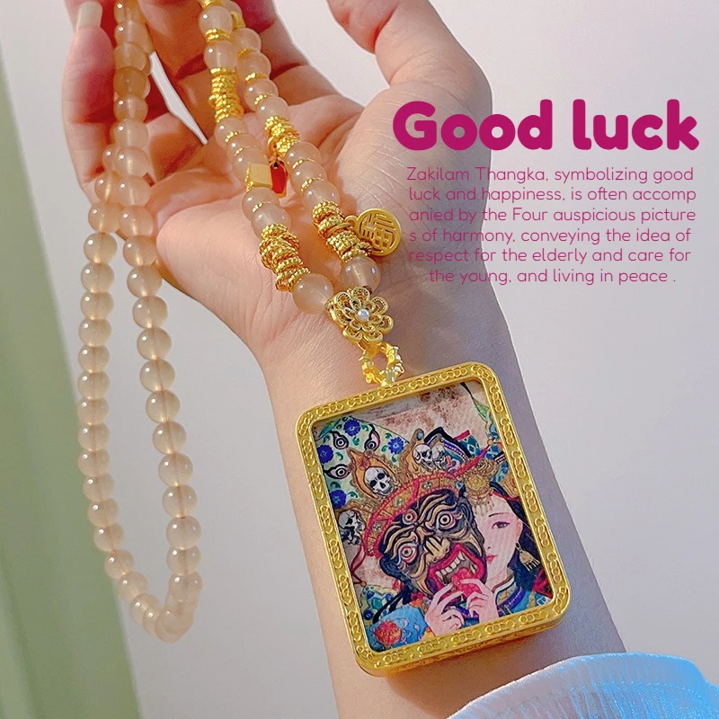 

Tangka Gawu Box Pendant/Tibetan Style Zakiram Yellow Crystal Beaded Pendant Necklace Hanging Ornaments /Male and Female Amulet
