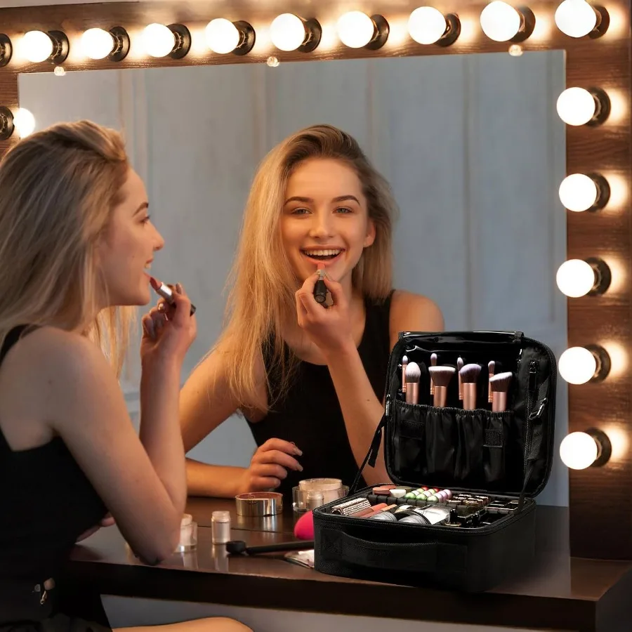 여행용 화장품 가방 여성용 휴대용 화장품 케이스 전문가용 화장품 보관함 조절 가능한 칸막이로 메이크업 수납 가능