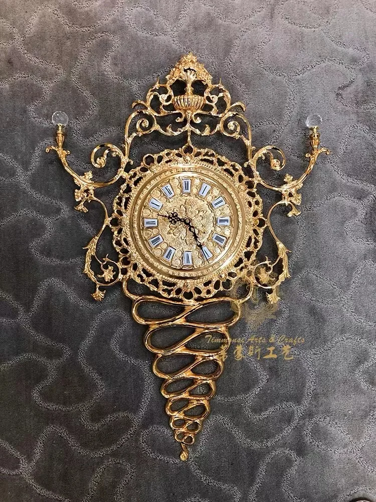 Luxury double-sided abstract modern quartz wall clock home decoration antique style gold copper