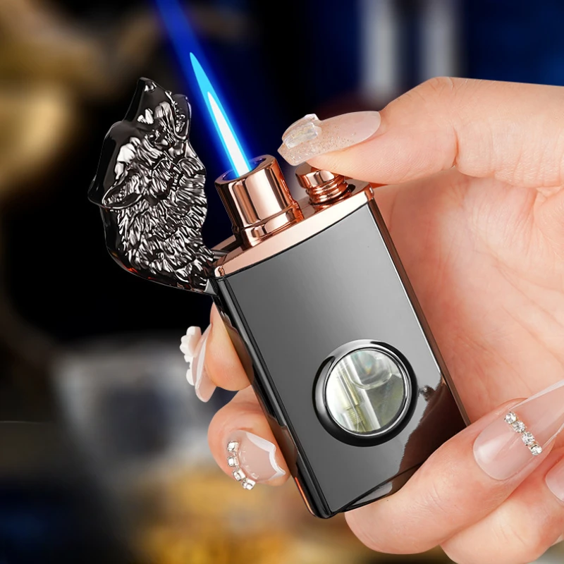 Windproof Gas Lighter Unusual Two Types of Flames Jet Turbo Butane Metal Cigar Lighters Gadgets for Men Gift Smoking Accessories