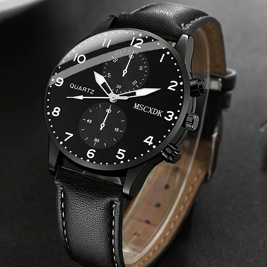 3 sztuk/zestaw męski biznesowy zegarek kwarcowy analogowy zegarek na rękę ze skóry PU i zestaw biżuterii, prezenty na dzień ojca dla niego