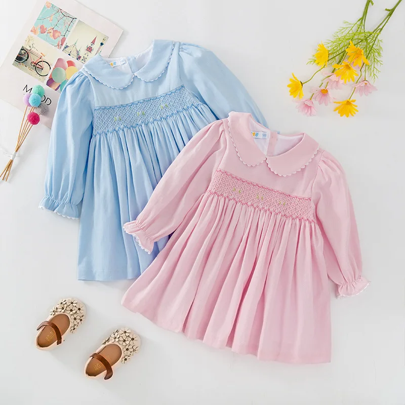 2025 Spring Autumn Girls' Long Sleeve Dress Retro Handmade Smock Princess Vintage Floral Print Toddler Cotton Party Dresses