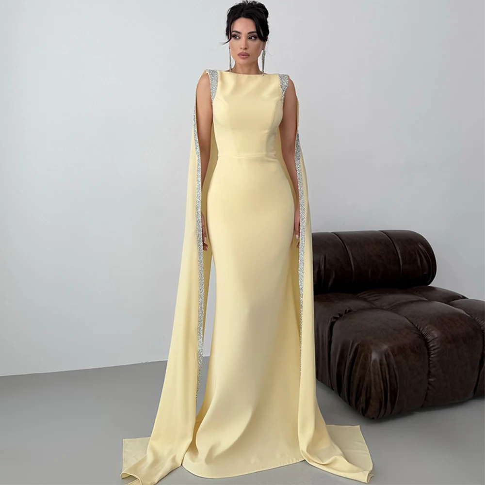 

Modern Jersey O-Neck Evening Dress Delicate Watteau Train Prom Dresses Temperament Sleeveless Customized Special Occasion Gowns