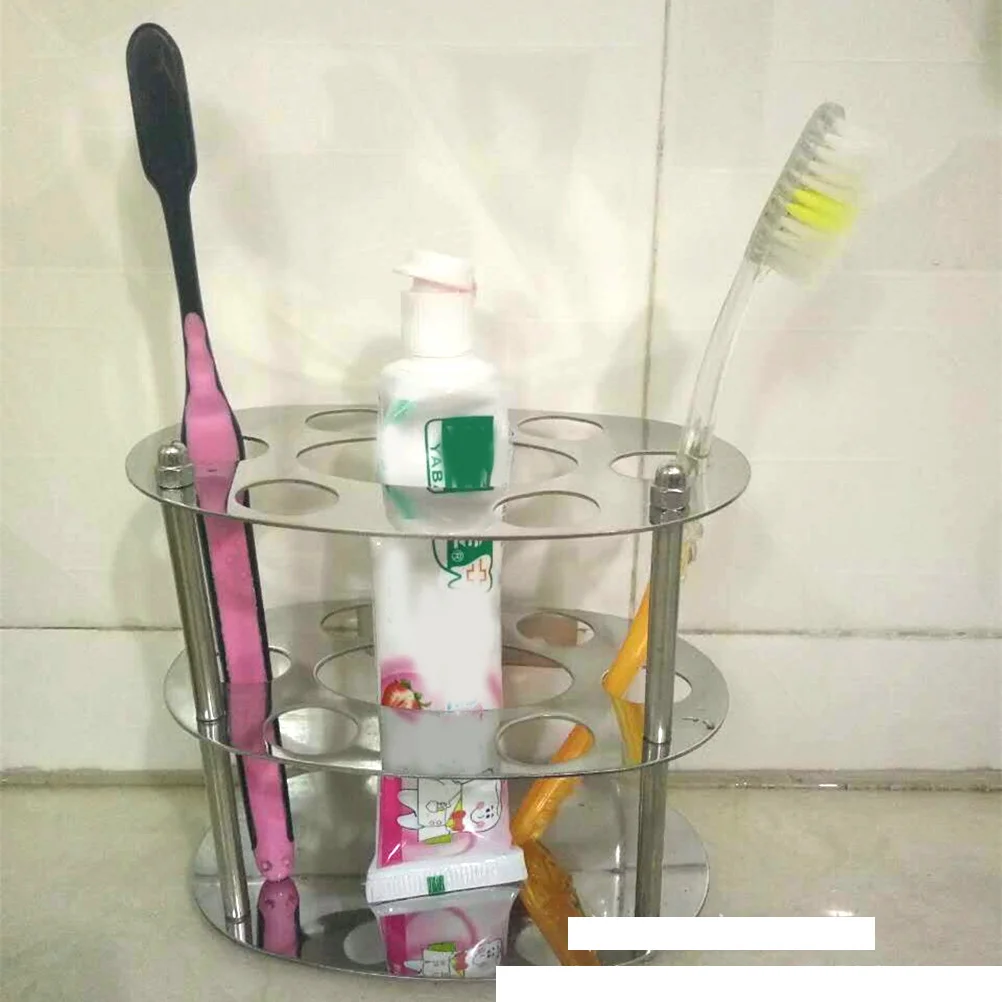 

Stainless Steel Toothbrush Holder Stand Bathroom Organizer Holds One Toothpaste Six Toothbrushes Wall Mount No Rust