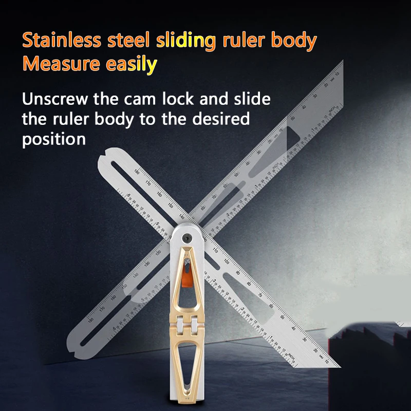 Woodworking Square Ruler Heavy-Duty T-Shaped Folding Multi-Angle Measurement and Marking Combination Mobile Movable Angle Ruler