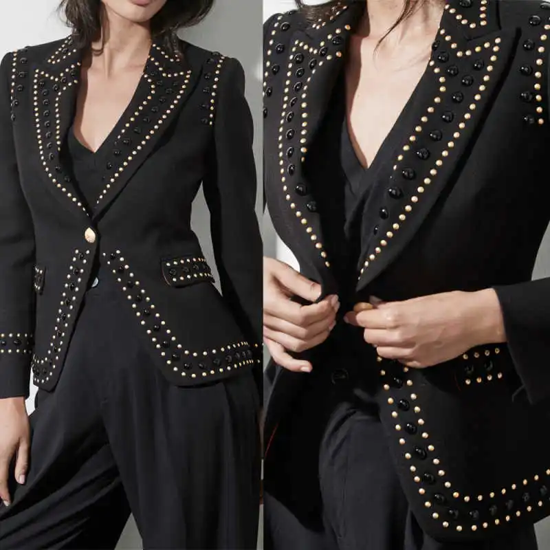 

Shining Women Suit 1 Piece Blazer One Button Beaded Diamond Formal Office Lady Party Coat Customized