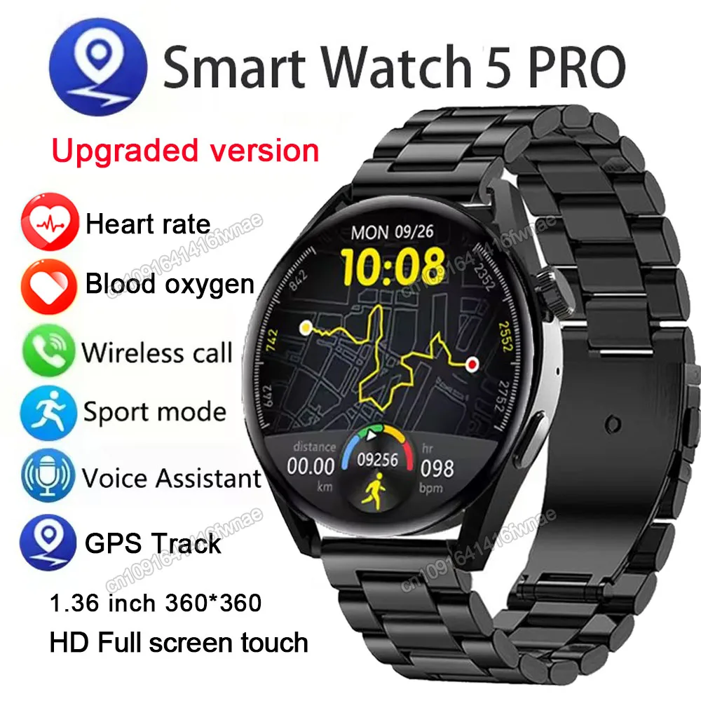 

Smart Watch Men Watch 5 Pro AMOLED HD Screen Bluetooth Call GPS Tracker NFC Heart Rate Sports Waterproof Smart Watches 2025 New