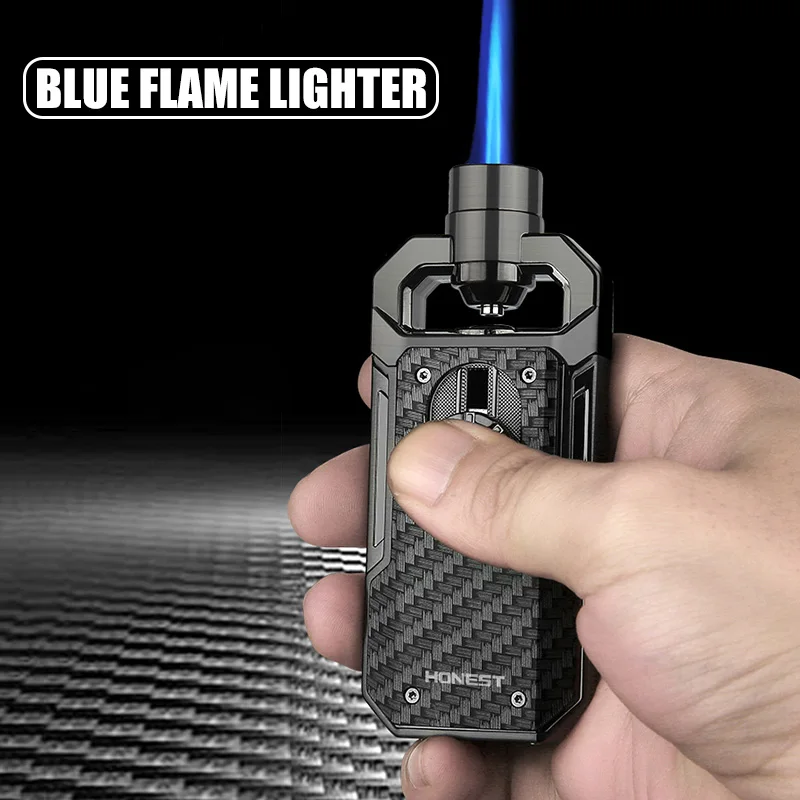 HONEST Blaue Flamme Feuerzeug Kreatives Design Metallmaterial Sichtbares Gasfenster Nachfüllbares Zündwerkzeug