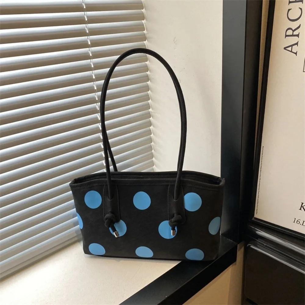 Rectangular Shape Polka Dot Shoulder Bag Large Capacity Zipper Closure PU Leather Tote Bag Elegant Lightweight Shopping Handbag