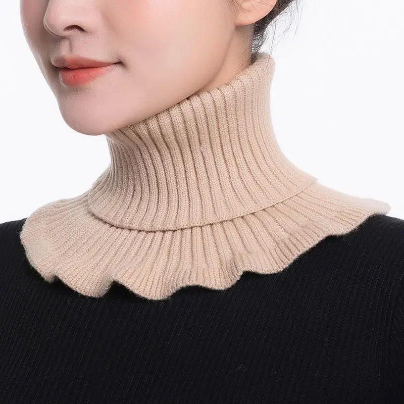 Warm Knitted Collar Scarf Women Turtleneck Knitted False Fake Collar Detachable Scarf Warm Winter Windproof Wrap Scarf Ruffles