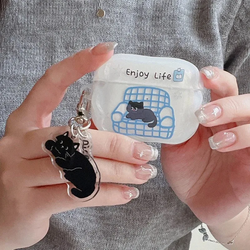 

For Airpods 4 Pro2 Pro 3 2025 1/2 3 Cute Sofa Enjoy Life Cat TPU Headphone Accessories Case Cover Protective Sleeve with Pendant