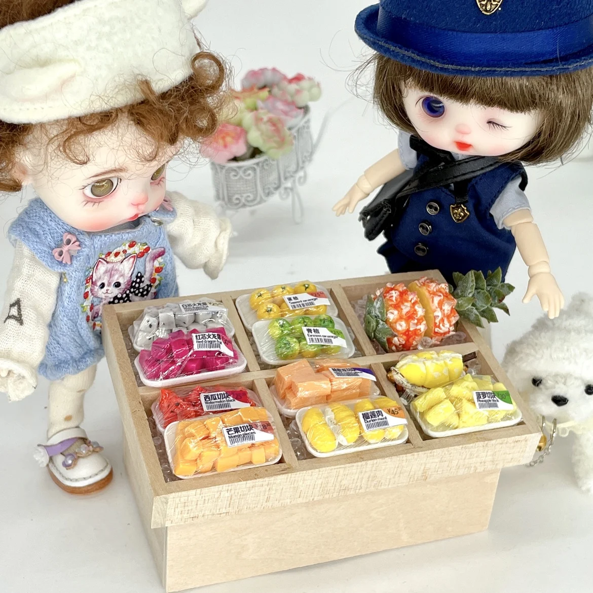 1/12 ミニチュア食品遊び Moldle Bjd 人形ボックスフルーツアクセサリーミニライチマンゴーマスクメロンチェリーカットフルーツドールハウスアクセサリー