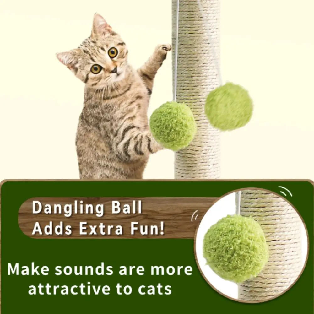 

Сизалевая веревка, когтеточка для кошек, зеленые листья, деревянный трековый шарик, когтеточка, прочный дизайн, подвесные шары, кошачье дерево