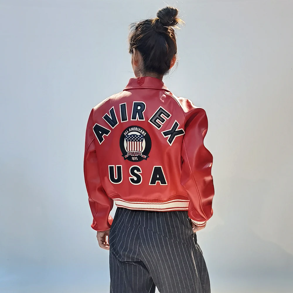 Chaqueta de piel de oveja roja y francesa para mujer, abrigo de piloto, solapa, moda de ocio, moda de primavera y otoño, modelo A2