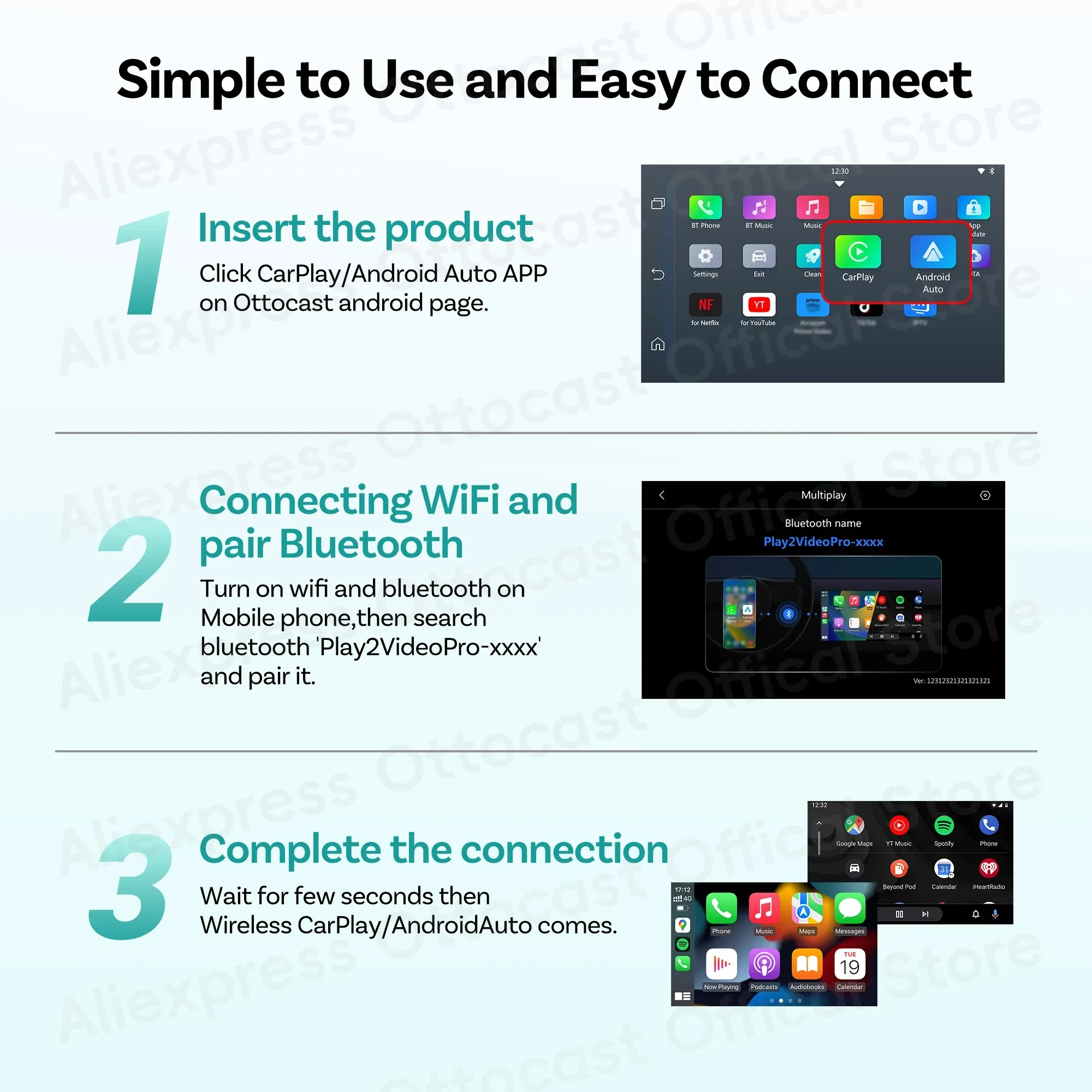 OTTOCAST Play2Video Pro for TikTok for Youtube for Netflix New Wireless CarPlay Android Auto Adapter Video Box Car Accessories