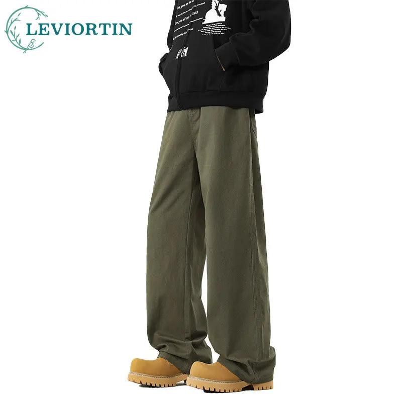 

2025 Men's spring and autumn American basic versatile slimming loose hanging straight workwear micro flared casual pants