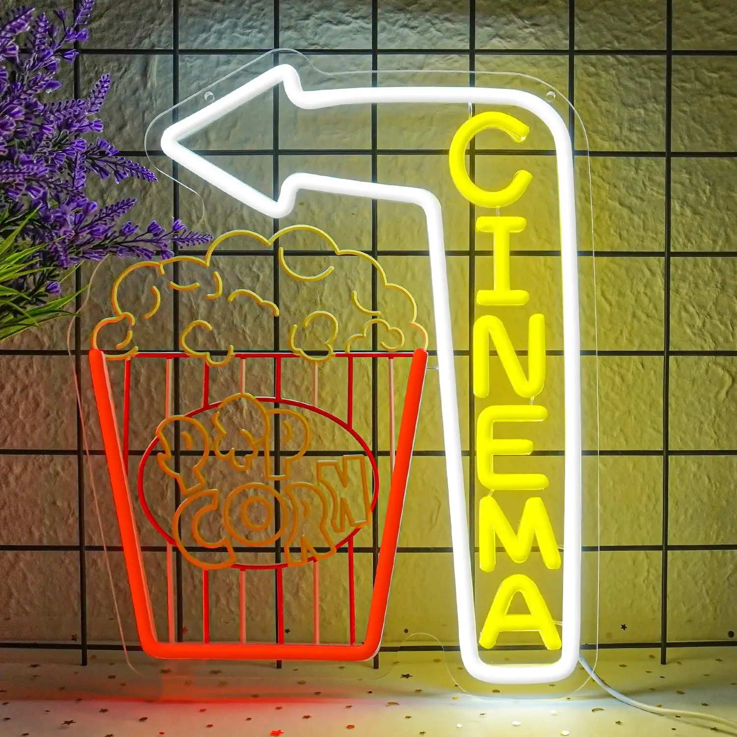 Letrero de neón para cine, cubo de palomitas de maíz regulable por USB, luz de neón para cine en casa, Bar, sala de juegos, película Retro, luz LED nocturna, regalo de decoración