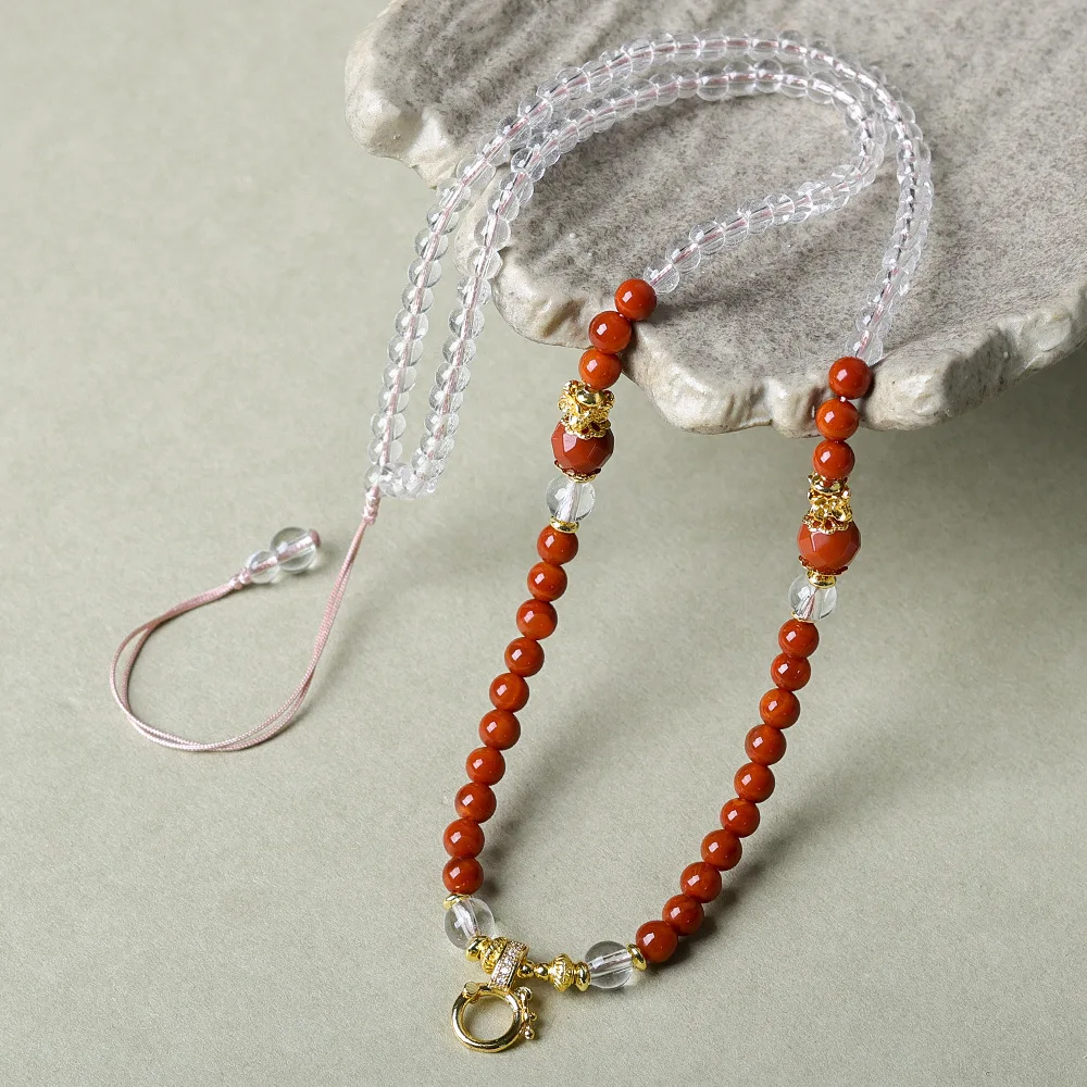 Hand-woven Nanhong agate universal pendant rope literature play new Chinese necklace lanyard national style chain