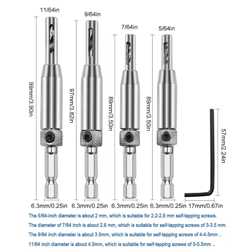 High Speed Steel Drill Bit Set for Precise Woodworking Cabinetry, Self Centering