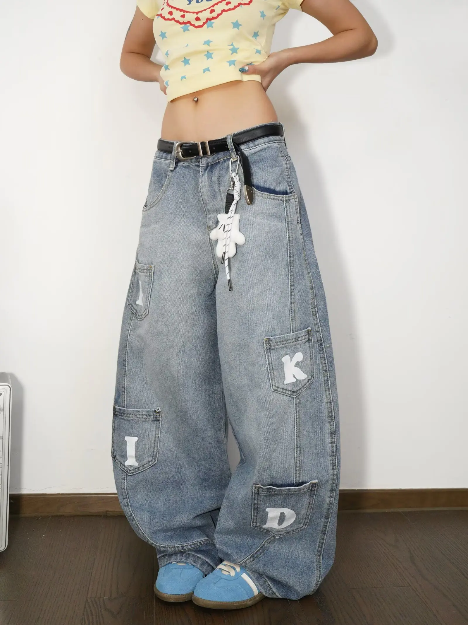 

American Fashion Trend Joker Pattern Embroidered Loose Jeans Women StreetY2K New Hip Hop Oversized Wide-leg Pants Unisex Jeans
