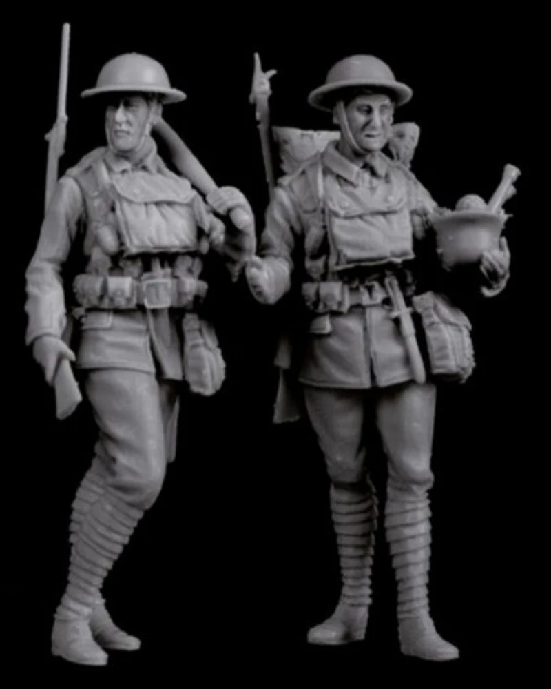 1/35 Scale Die-Cast Resin Figure Model Kit WWI British Soldiers Set 2 Figures Unassembled and Unpainted