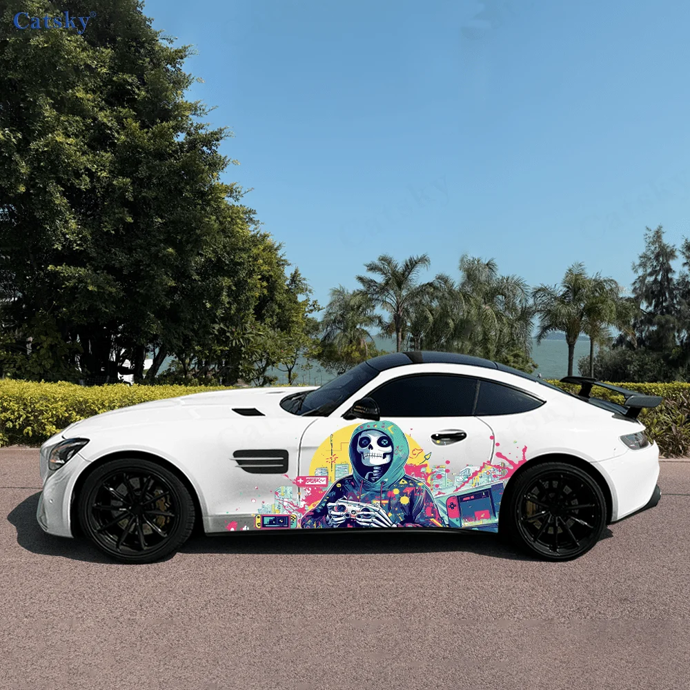 

Толстовка со скелетом, красочные автомобильные виниловые наклейки, самоклеящаяся наклейка из ПВХ, подходит для грузовиков, внедорожников, декор, автоаксессуары, подарок