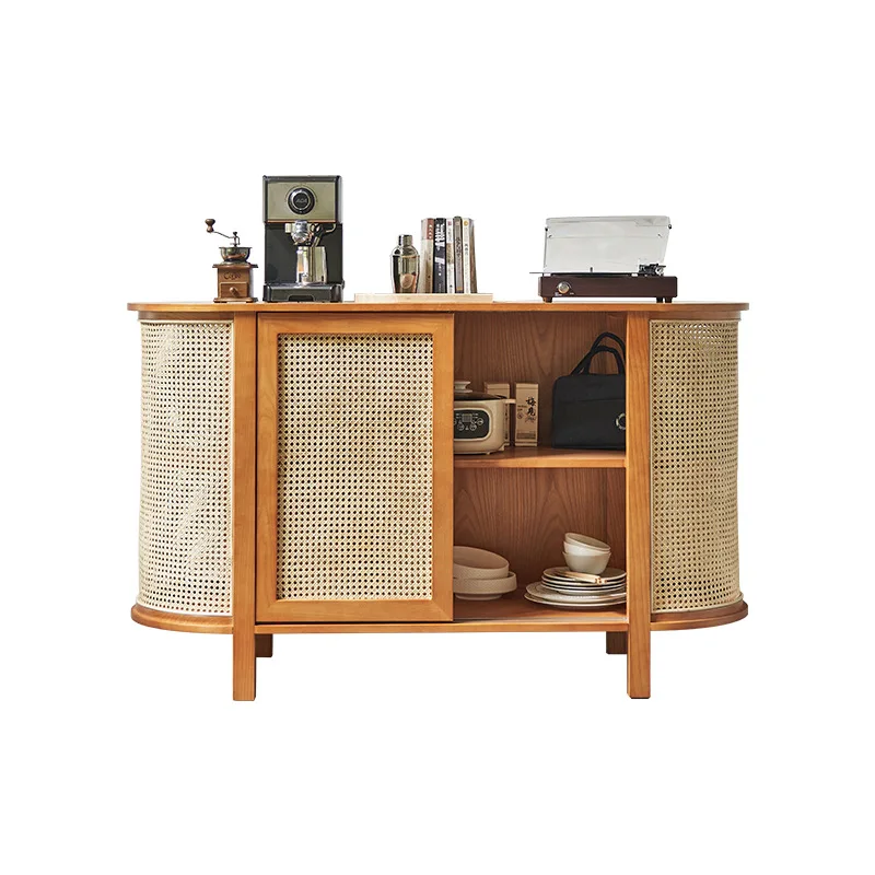 The product can be customized.Nordic solid wood rattan sideboard simple household storage cabinet, living room ins small a